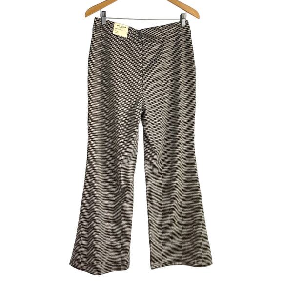 Max Studio London Pull On Bootcut Pants Women L Black Houndstooth Comfort‎ Waist - Picture 2 of 7